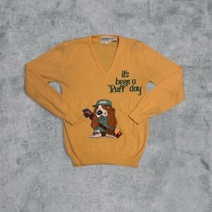 VTG La Mode Du Golf V Neck Sweater Tan Embroidered  "It's Been a Rough Day"  S